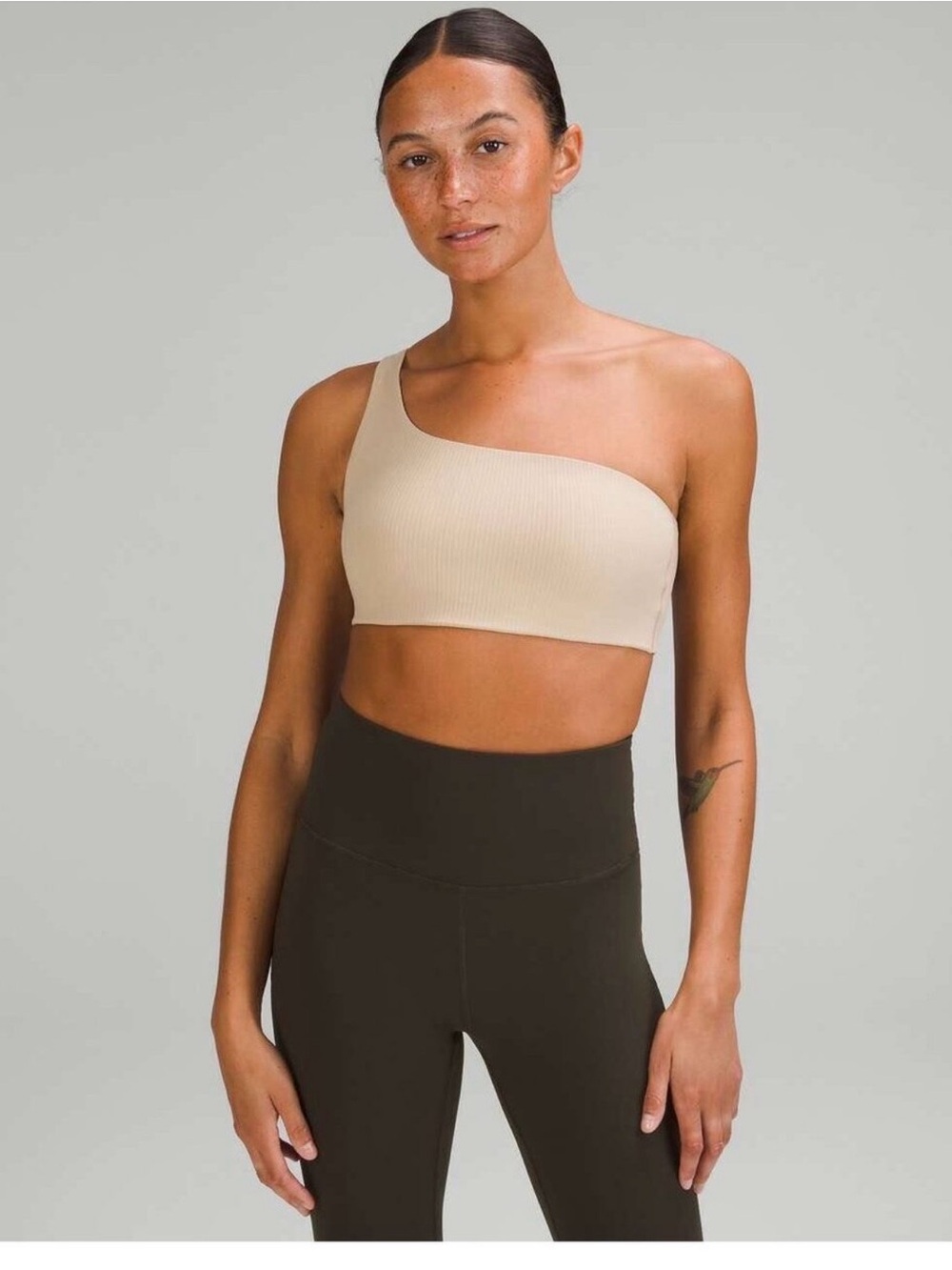 lululemon athletica One-Shoulder Ribbed Bralette in Beige